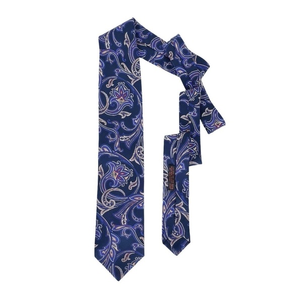 Dolcepunta Men’s 100% Silk Necktie Paisley Navy Yellow Red Made in Italy Tie EUC - Picture 8 of 9